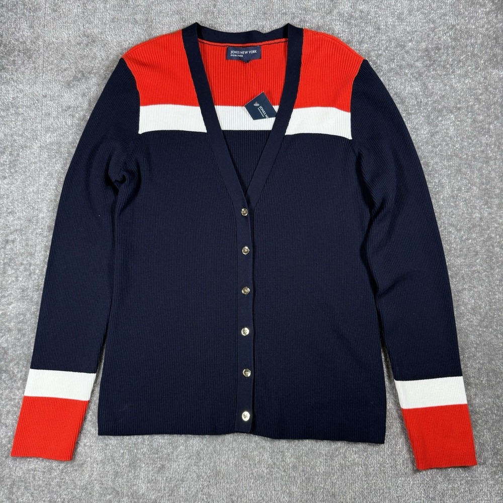 NWT Jones New York Cardigan Women's Medium Navy Blue Colorblock